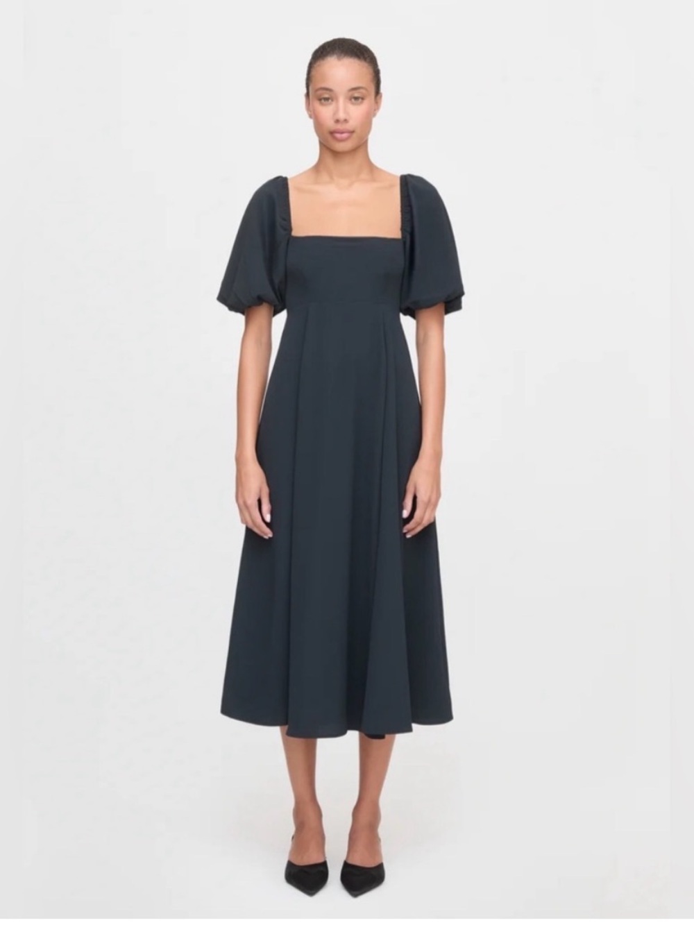 Hill House Home Black Matilda Midi Dress with Puff Sleeves Size XS - Picture 1 of 9